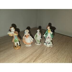 Vintage Occupied Japan Porcelain Hand Painted Man Lady Victorian Figurines 2.5"